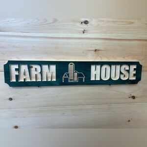 Teal and Natural Wood 'Farm House' Rustic Wall Sign